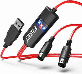 FORE MIDI to USB Interface MIDI Cable Adapter with Input&Output Connecting with Keyboard/Synthesizer for Editing&Recording Track work with Windows/Mac OS for Studio USB 2.0 Color Red - 6.5Ft