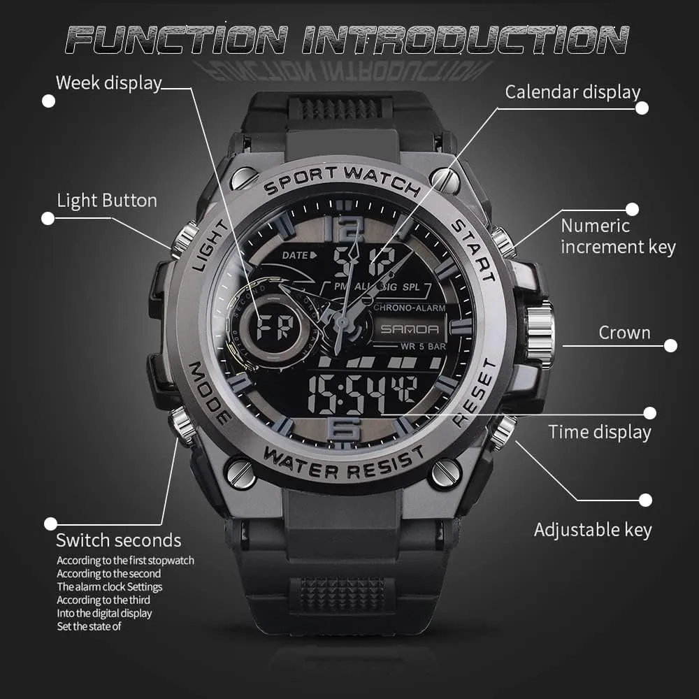 FORSINING Watch for Men, Waterproof Military Digital Analog Watches, Sports Outdoor Wrist Watch Date Multi Function Tactics LED Alarm Stopwatch
