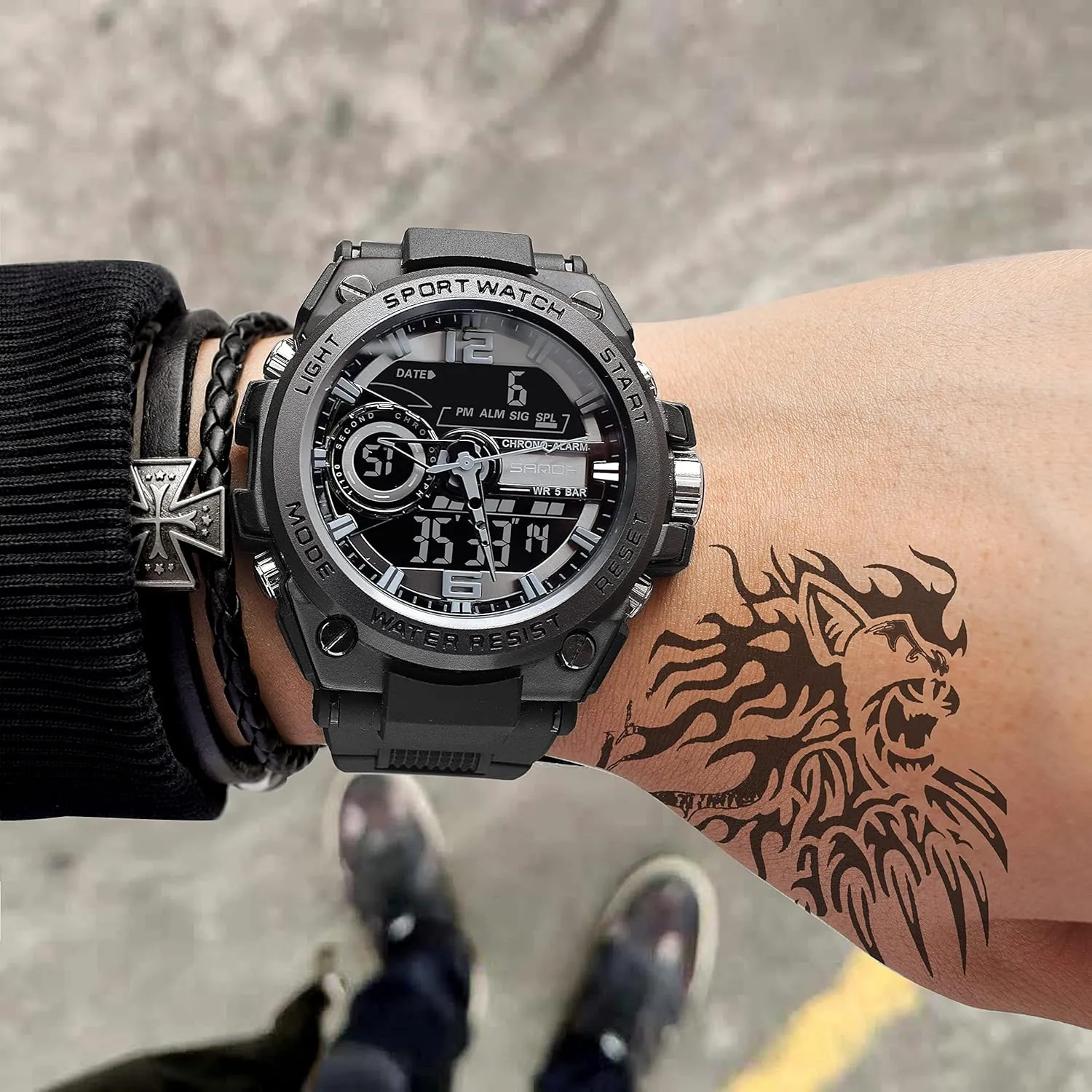 FORSINING Watch for Men, Waterproof Military Digital Analog Watches, Sports Outdoor Wrist Watch Date Multi Function Tactics LED Alarm Stopwatch