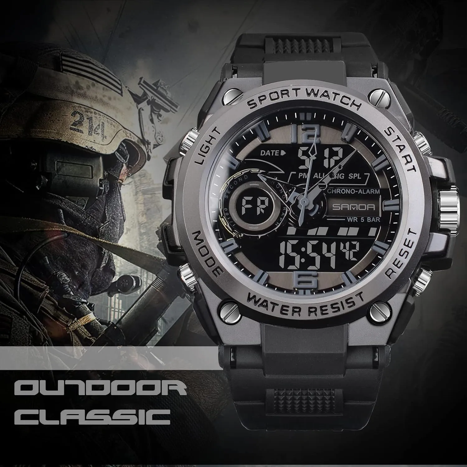 FORSINING Watch for Men, Waterproof Military Digital Analog Watches, Sports Outdoor Wrist Watch Date Multi Function Tactics LED Alarm Stopwatch