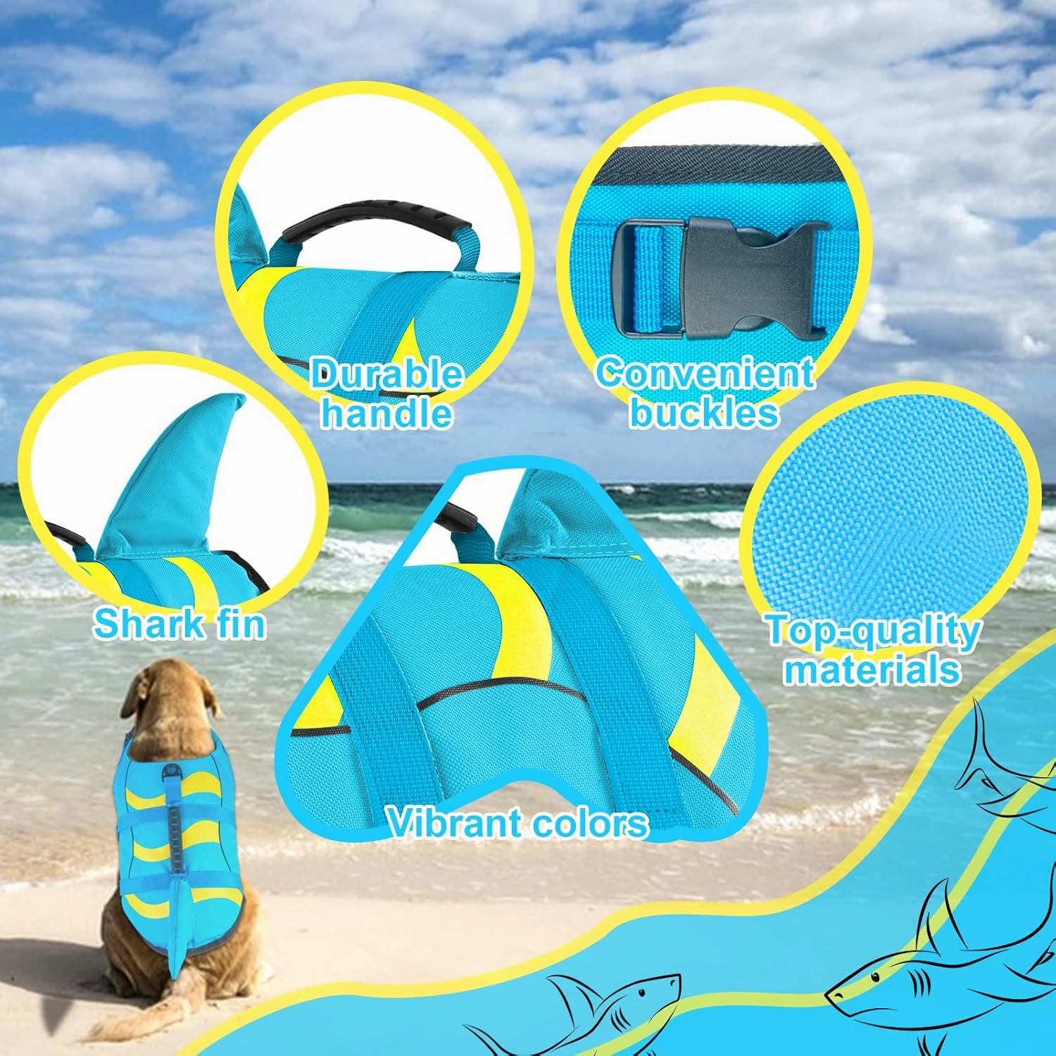 Fragralley Shark Dog Life Jacket, Adjustable Dog Life Vest with Shark Fin, Suit for Small Medium Large Dog Life Vest for Swimming and Boating