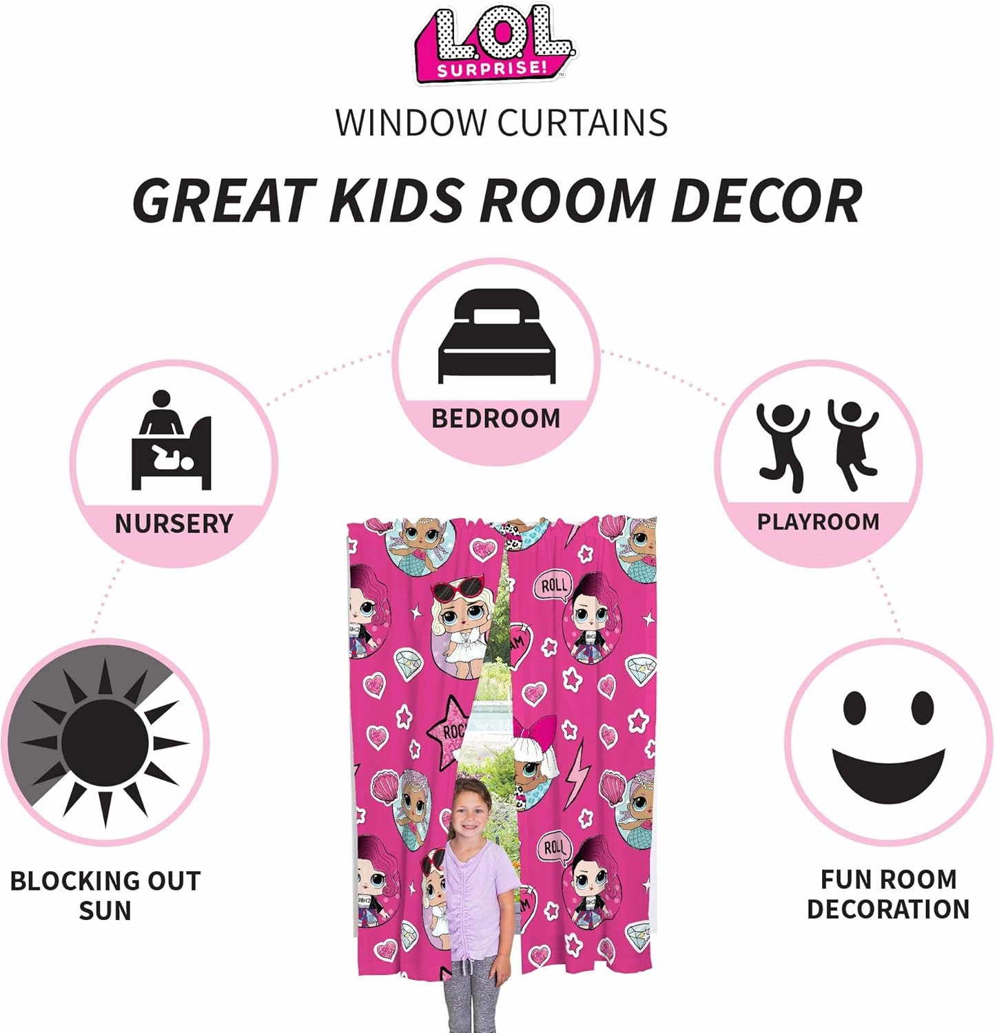 Franco Kids Room Window Curtains Drapes Set, 82 in x 63 in, LOL Surprise