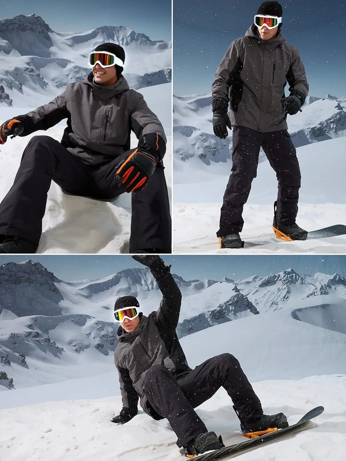 FREE SOLDIER Men's Waterproof Snow Insulated Pants Winter Skiing Snowboarding Pants with Zipper Pockets