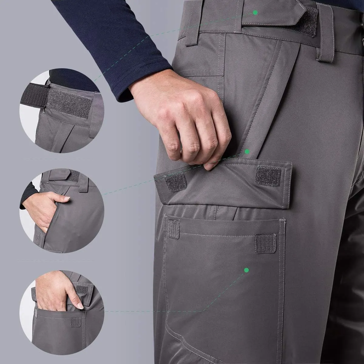 FREE SOLDIER Men's Waterproof Snow Insulated Pants Winter Skiing Snowboarding Pants with Zipper Pockets