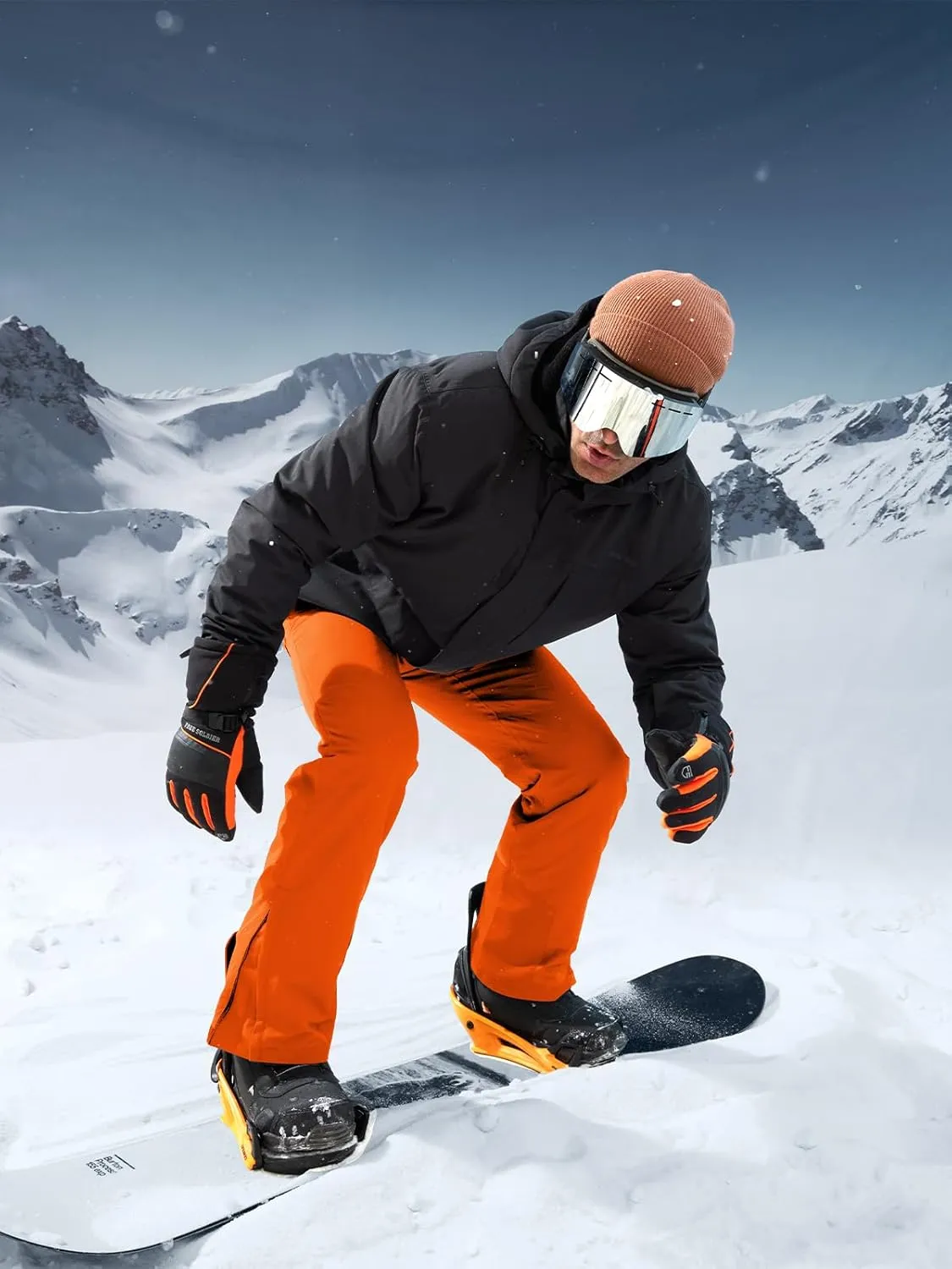 FREE SOLDIER Men's Waterproof Snow Insulated Pants Winter Skiing Snowboarding Pants with Zipper Pockets