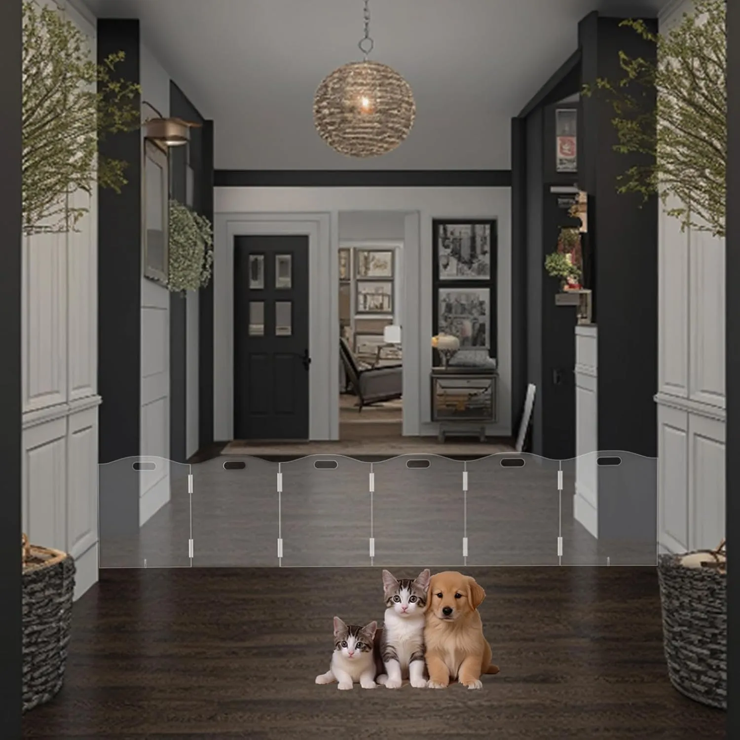 Free Standing Dog gate Indoor,Clear Dog gate,Pet Doggy Gates for doorways Home (6 Panel-W120 X H24)