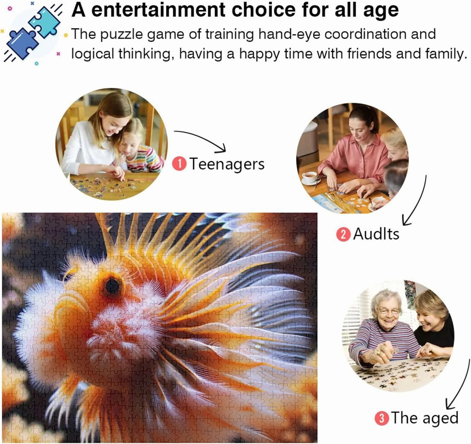 Funny Sea Fish Adult Jigsaw Puzzles 500 Pieces Funny Puzzle Game Gifts Landscape Puzzle Cute Animal Print