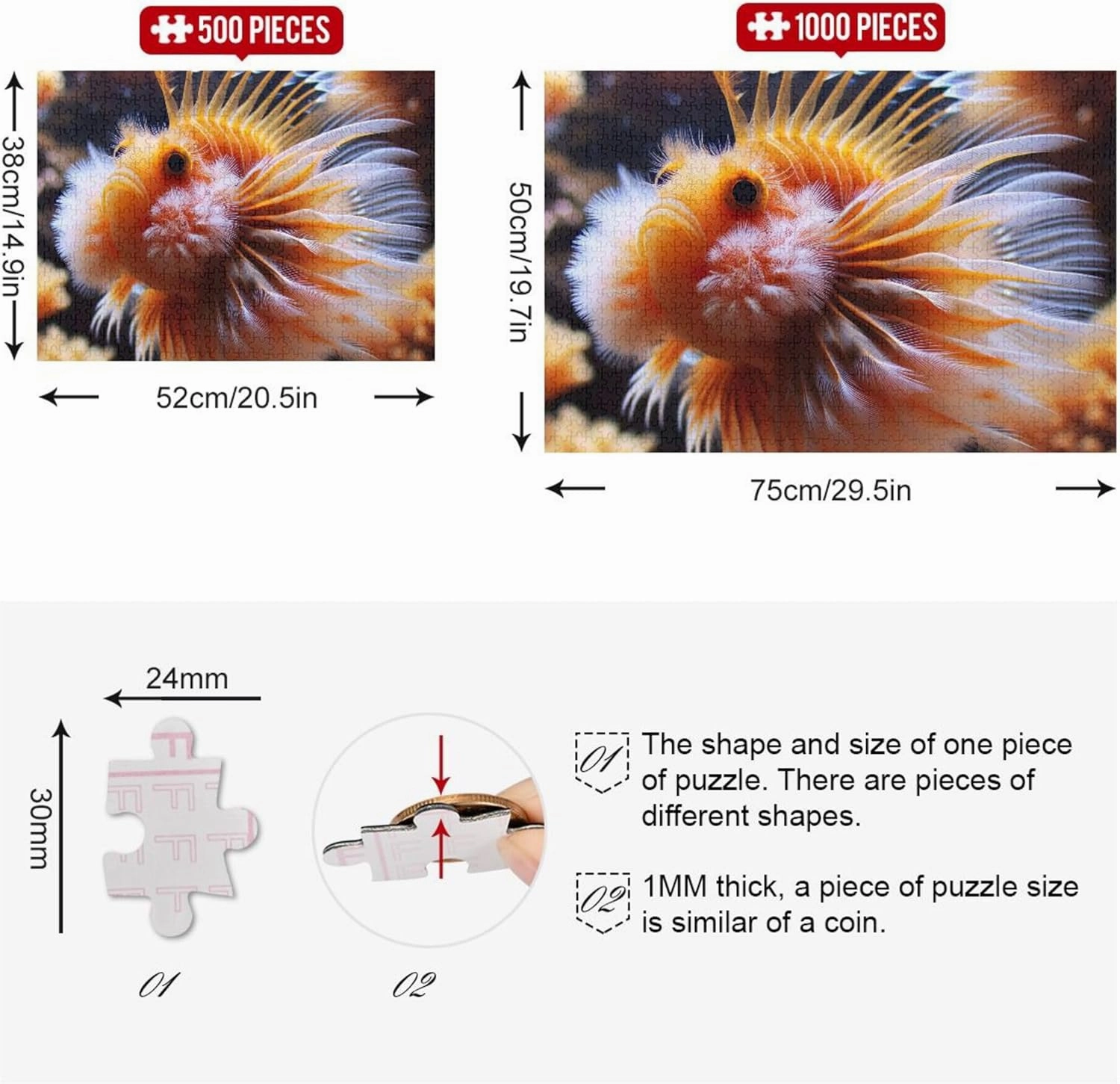 Funny Sea Fish Adult Jigsaw Puzzles 500 Pieces Funny Puzzle Game Gifts Landscape Puzzle Cute Animal Print