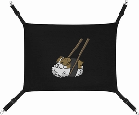 Funny Sushi English Bulldog Hanging Cat Bed Soft Breathable Pet Hammock for Cage Pet Sleeper for Kitten Ferret Puppy Rabbit