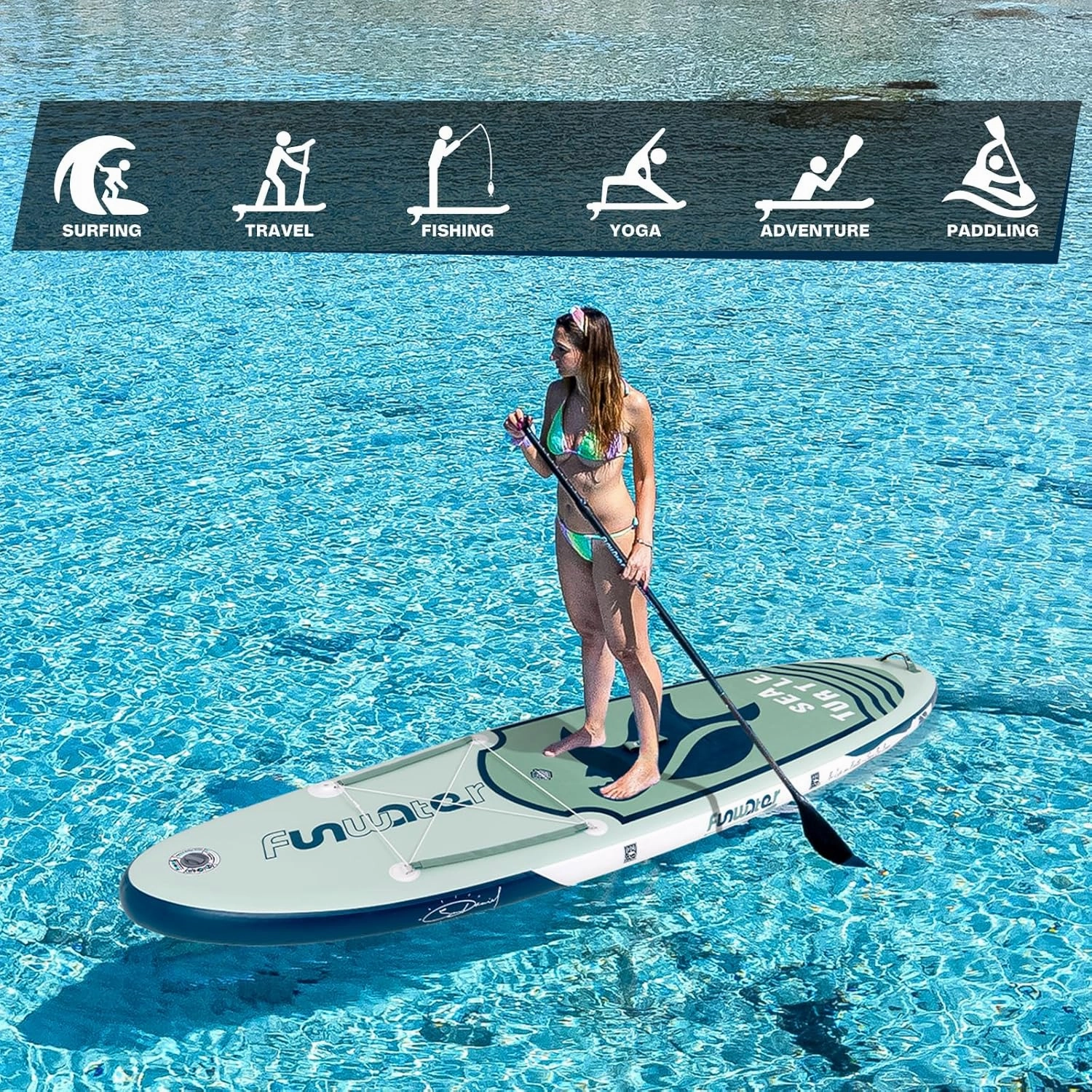 FunWater Inflatable Stand Up Paddle Board with Premium SUP Paddleboard Accessories, Anti-Slip EVA Deck, 11'/10'6'' Paddle Boards for Adults & Youth of All Skill Levels