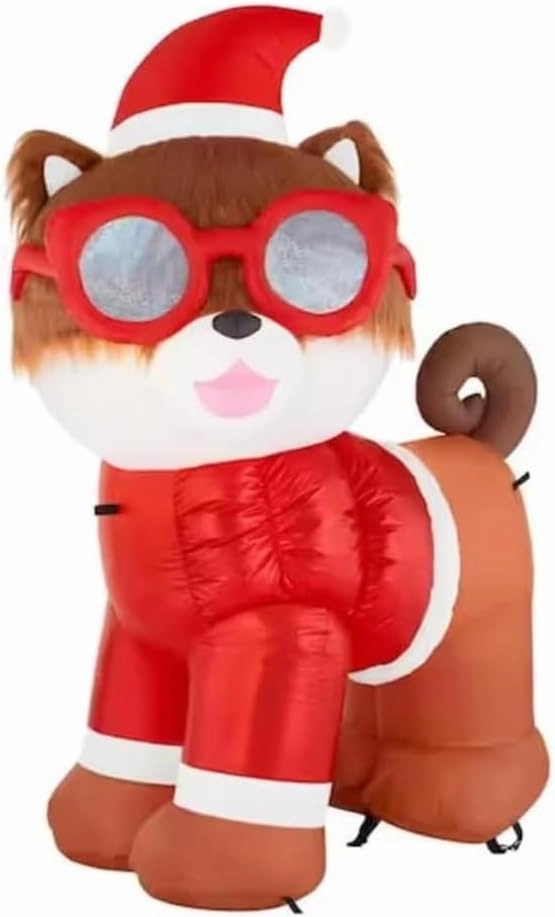 Fuzzy Plush Pomeranian Dog in Santa Suit & Sunglasses Christmas Inflatable by Gemmy