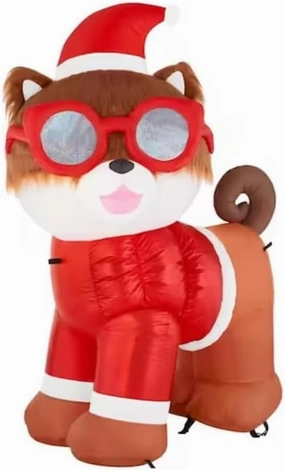Fuzzy Plush Pomeranian Dog in Santa Suit & Sunglasses Christmas Inflatable by Gemmy