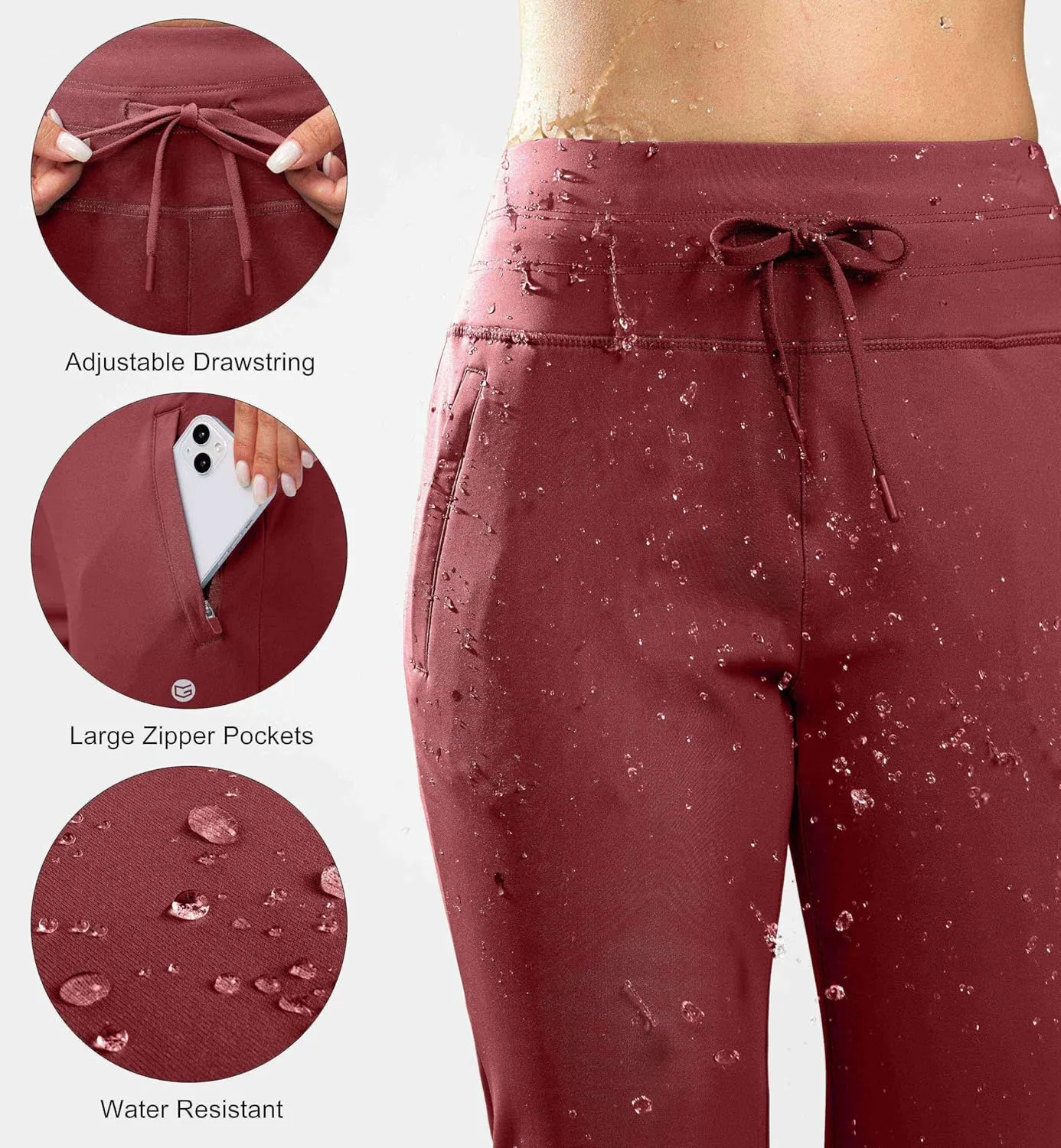 G Gradual Women's Fleece Lined Joggers High Waisted Water Resistant Thermal Winter Sweatpants Running Hiking Pockets