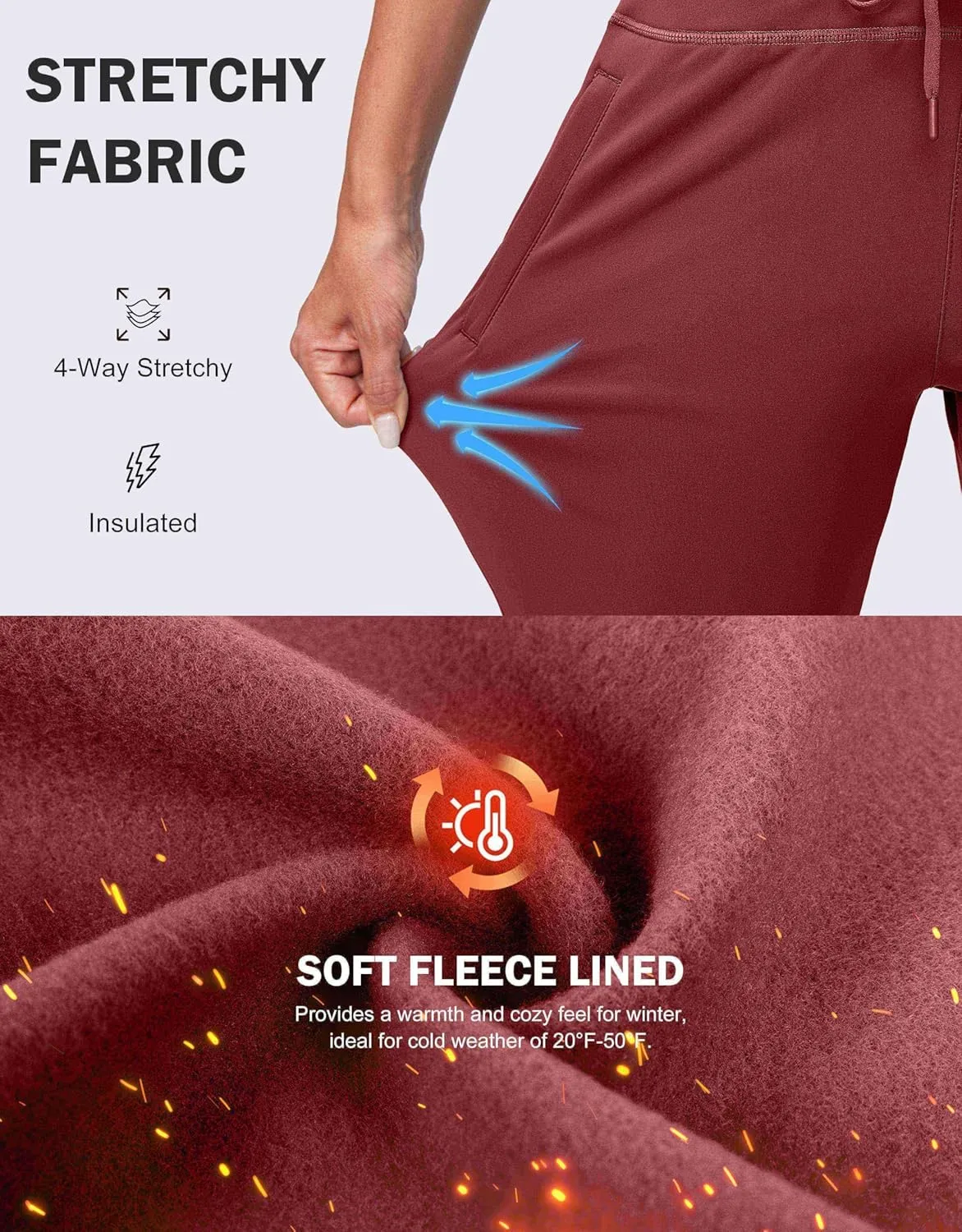 G Gradual Women's Fleece Lined Joggers High Waisted Water Resistant Thermal Winter Sweatpants Running Hiking Pockets