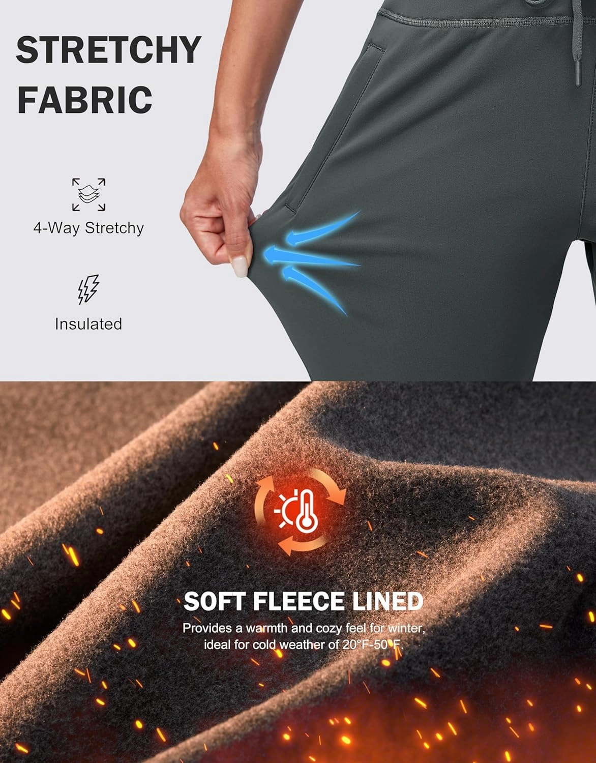 G Gradual Women's Fleece Lined Joggers High Waisted Water Resistant Thermal Winter Sweatpants Running Hiking Pockets