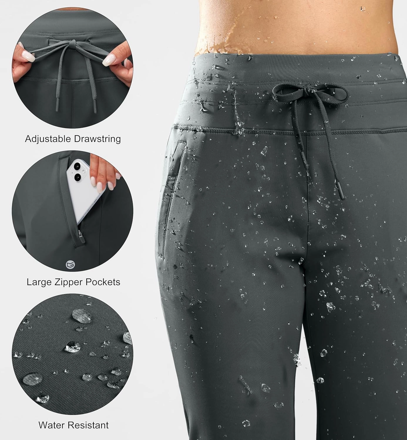 G Gradual Women's Fleece Lined Joggers High Waisted Water Resistant Thermal Winter Sweatpants Running Hiking Pockets