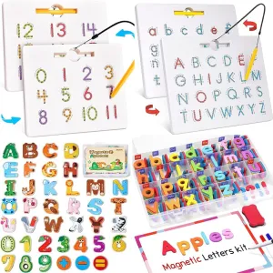 Gamenote Double Sided Magnetic Letter Board   Classroom Magnetic Alphabet Letters Kit   Magnetic Number Tracing Board   JoyCat Wooden Thick Alphabet Magnets for Toddlers