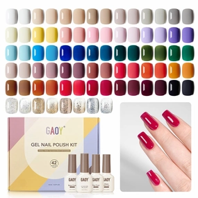 GAOY 42 Pcs Gel Nail Polish Kit, White Pink Blue Brown Glitter Colors All Seasons Gel Nail Polish Set with Glossy & Matte Top Coat and Base Coat for Salon and DIY Manicure at Home