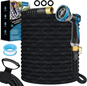 Garden Hose 100 ft, NON-EXPANDABLE Ultra Lightweight & Flexible Water Hose With 10-Pattern Spray Nozzle, Kink-Resistant, Leak-Proof, 3750D High-Density Fabric & Shut-Off Valve, Hose Straps