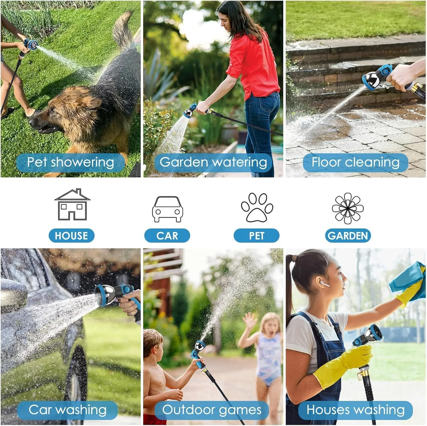 Garden Hose 100 ft, NON-EXPANDABLE Ultra Lightweight & Flexible Water Hose With 10-Pattern Spray Nozzle, Kink-Resistant, Leak-Proof, 3750D High-Density Fabric & Shut-Off Valve, Hose Straps