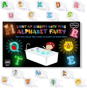 Garybank 26 Alphabet Fairy Light up Bath Cubes for Kids, Christmas Bath Toys for Kids Ages 3-5 Toddler, Glow Bathtub Alphabet Learning Toys for Baby, Sensory Development, Animal Recognition