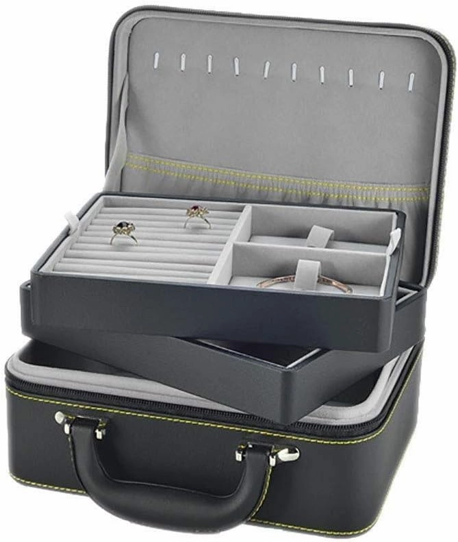 Gift for Women Jewelry Boxes Jewellery Boxes Leather Portable Jewelry Organiser 2 Layers Large Capacity Jewellery Chest for Ring Necklace Earrings
