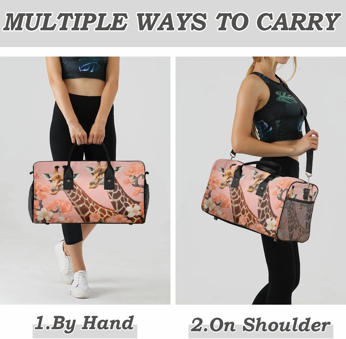 Giraffe Travel Duffle Bag for Women Men Foldable Waterproof Weekender Bag Carry on Tote for Overnight Sports Gym Watercolor Giraffe and Flower