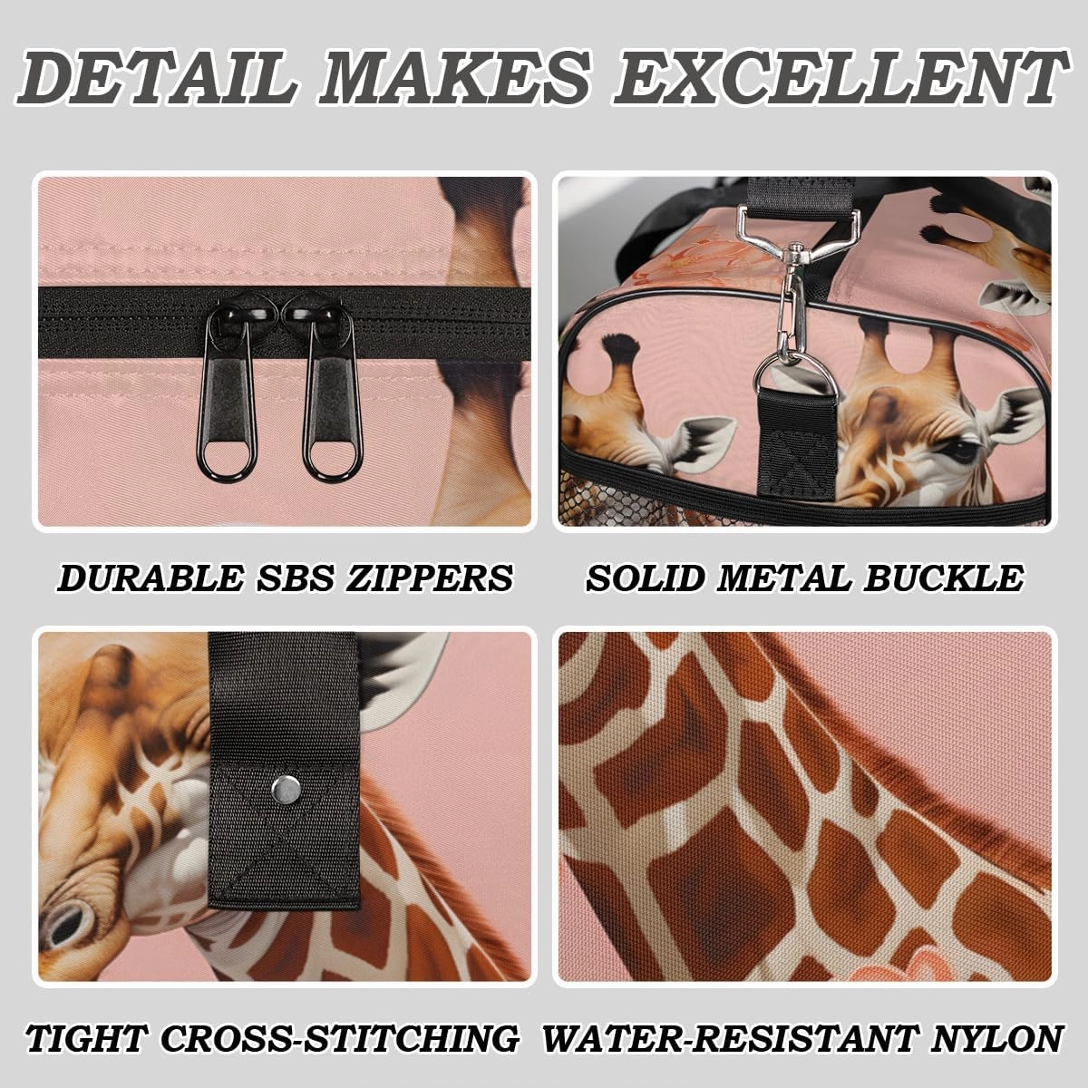 Giraffe Travel Duffle Bag for Women Men Foldable Waterproof Weekender Bag Carry on Tote for Overnight Sports Gym Watercolor Giraffe and Flower