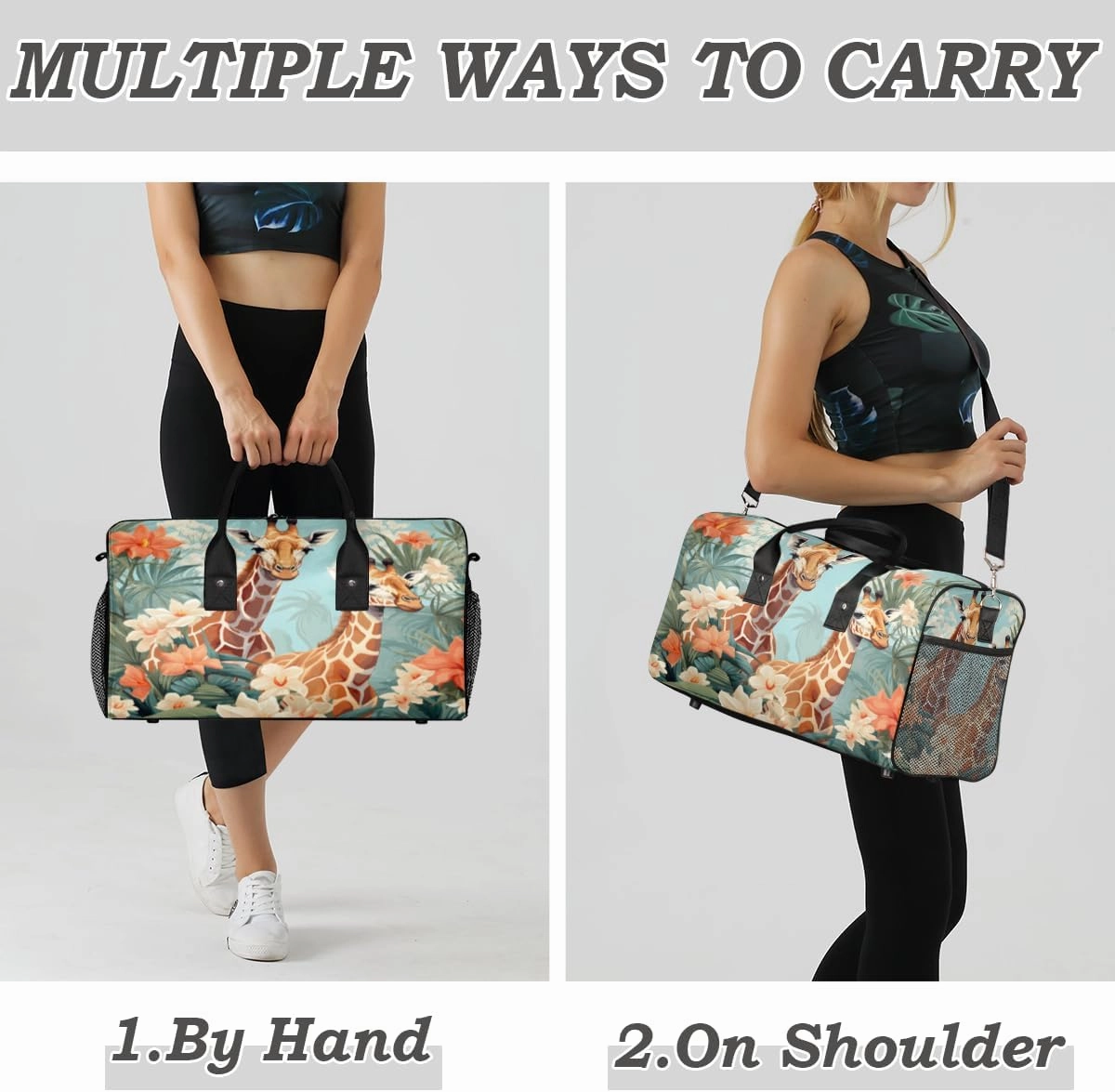Giraffe Travel Duffle Bag for Women Men Foldable Waterproof Weekender Bag Carry on Tote for Overnight Sports Gym Watercolor Giraffes