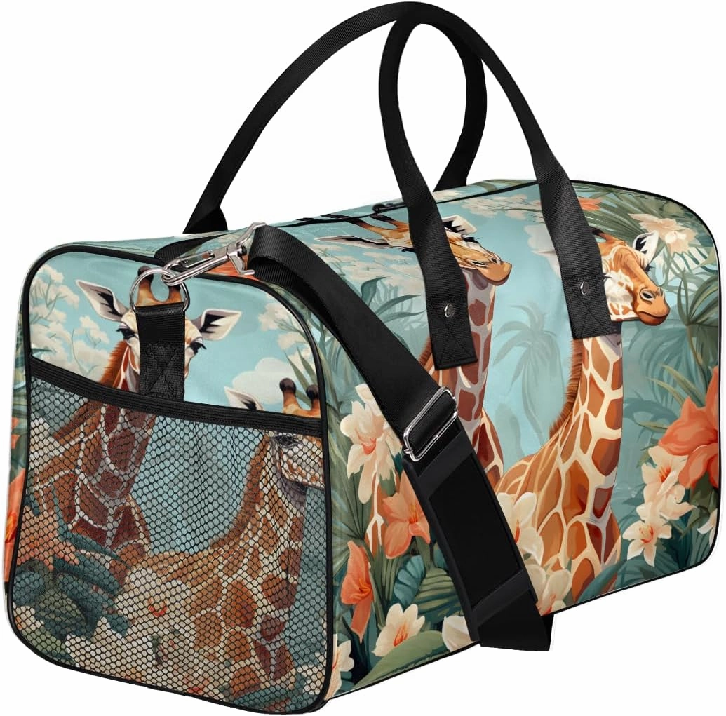 Giraffe Travel Duffle Bag for Women Men Foldable Waterproof Weekender Bag Carry on Tote for Overnight Sports Gym Watercolor Giraffes