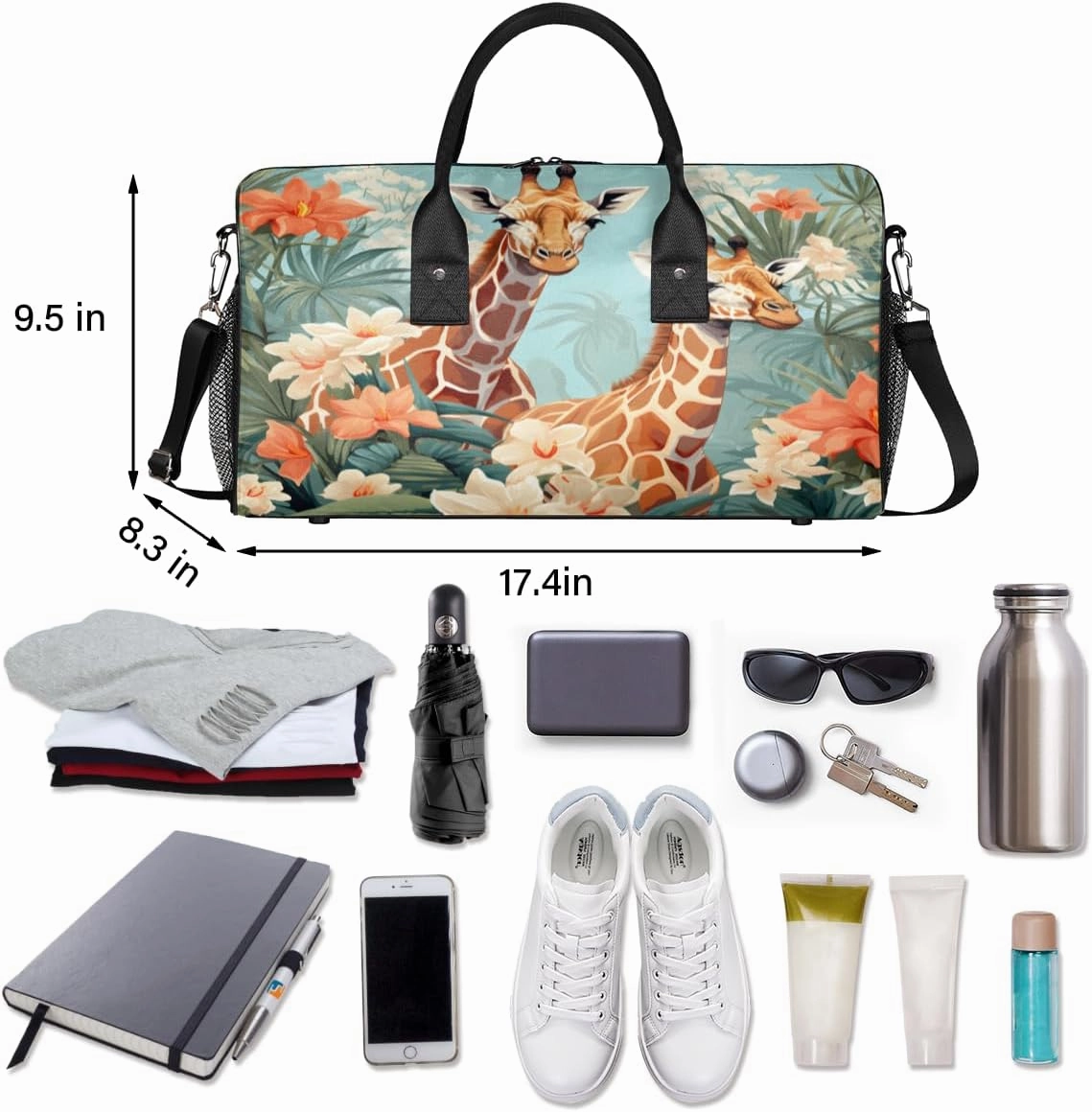 Giraffe Travel Duffle Bag for Women Men Foldable Waterproof Weekender Bag Carry on Tote for Overnight Sports Gym Watercolor Giraffes
