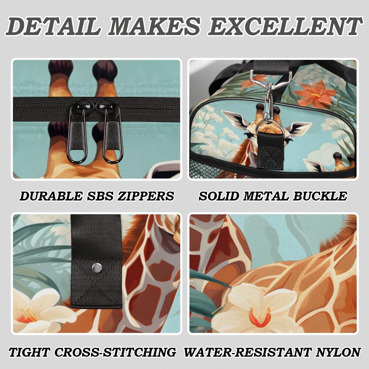 Giraffe Travel Duffle Bag for Women Men Foldable Waterproof Weekender Bag Carry on Tote for Overnight Sports Gym Watercolor Giraffes