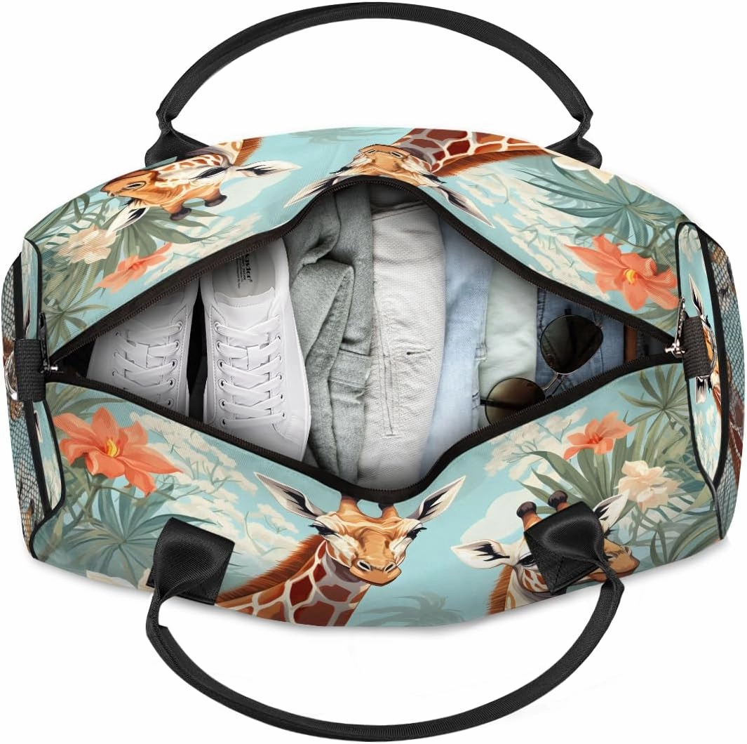 Giraffe Travel Duffle Bag for Women Men Foldable Waterproof Weekender Bag Carry on Tote for Overnight Sports Gym Watercolor Giraffes