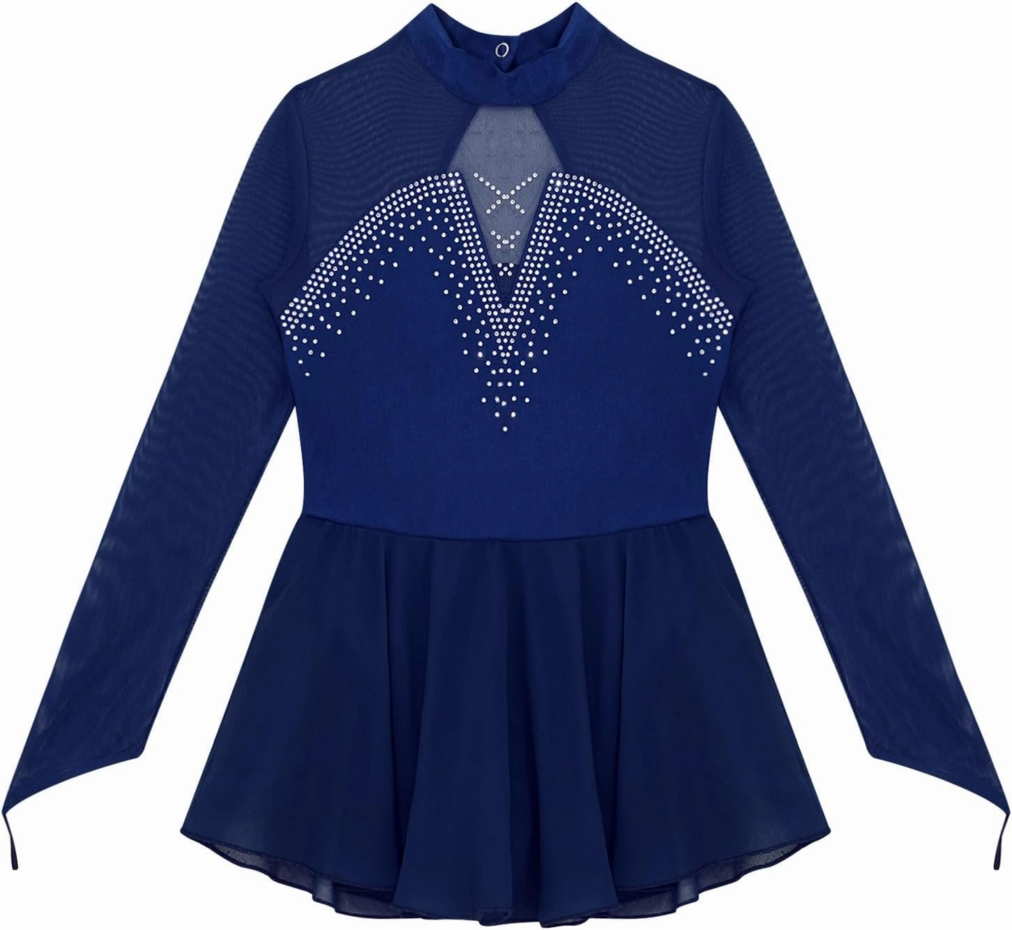Girls' Ice Figure Skating Dress Long Sleeve Shiny Rhinestones Skirted Leotard Dresses Dancewear