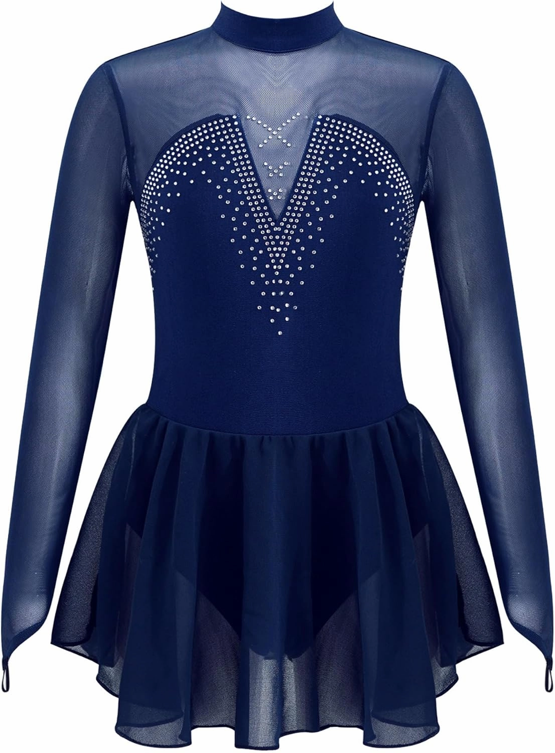 Girls' Ice Figure Skating Dress Long Sleeve Shiny Rhinestones Skirted Leotard Dresses Dancewear