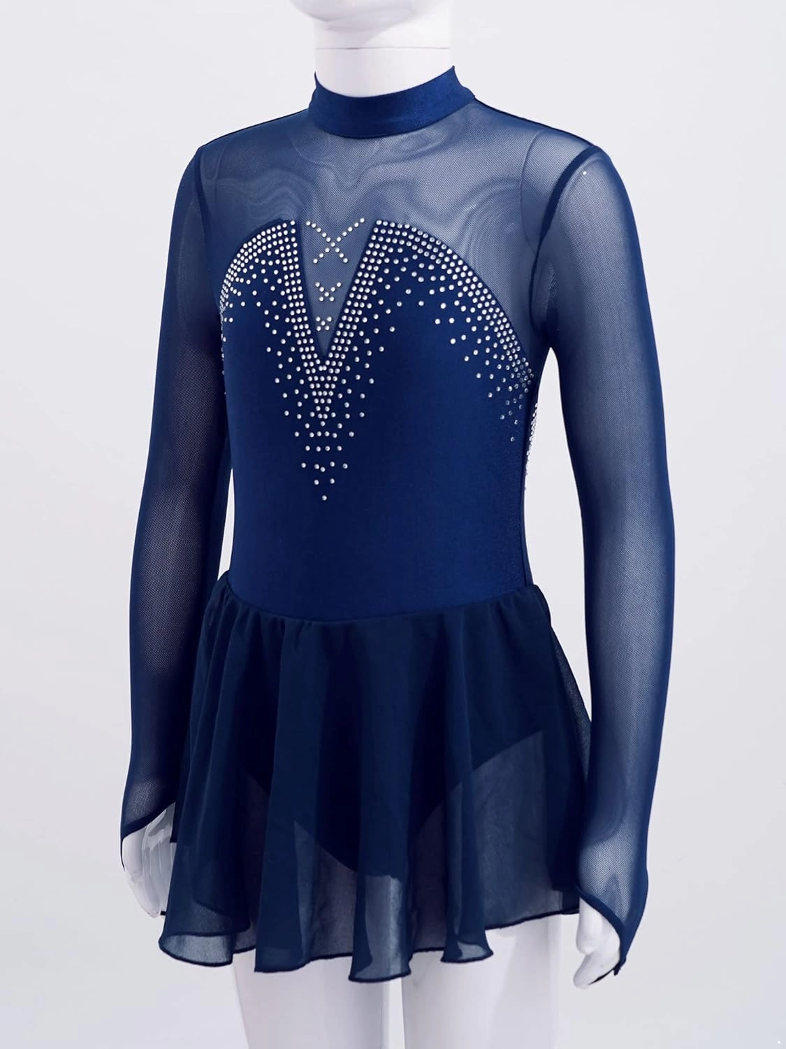 Girls' Ice Figure Skating Dress Long Sleeve Shiny Rhinestones Skirted Leotard Dresses Dancewear
