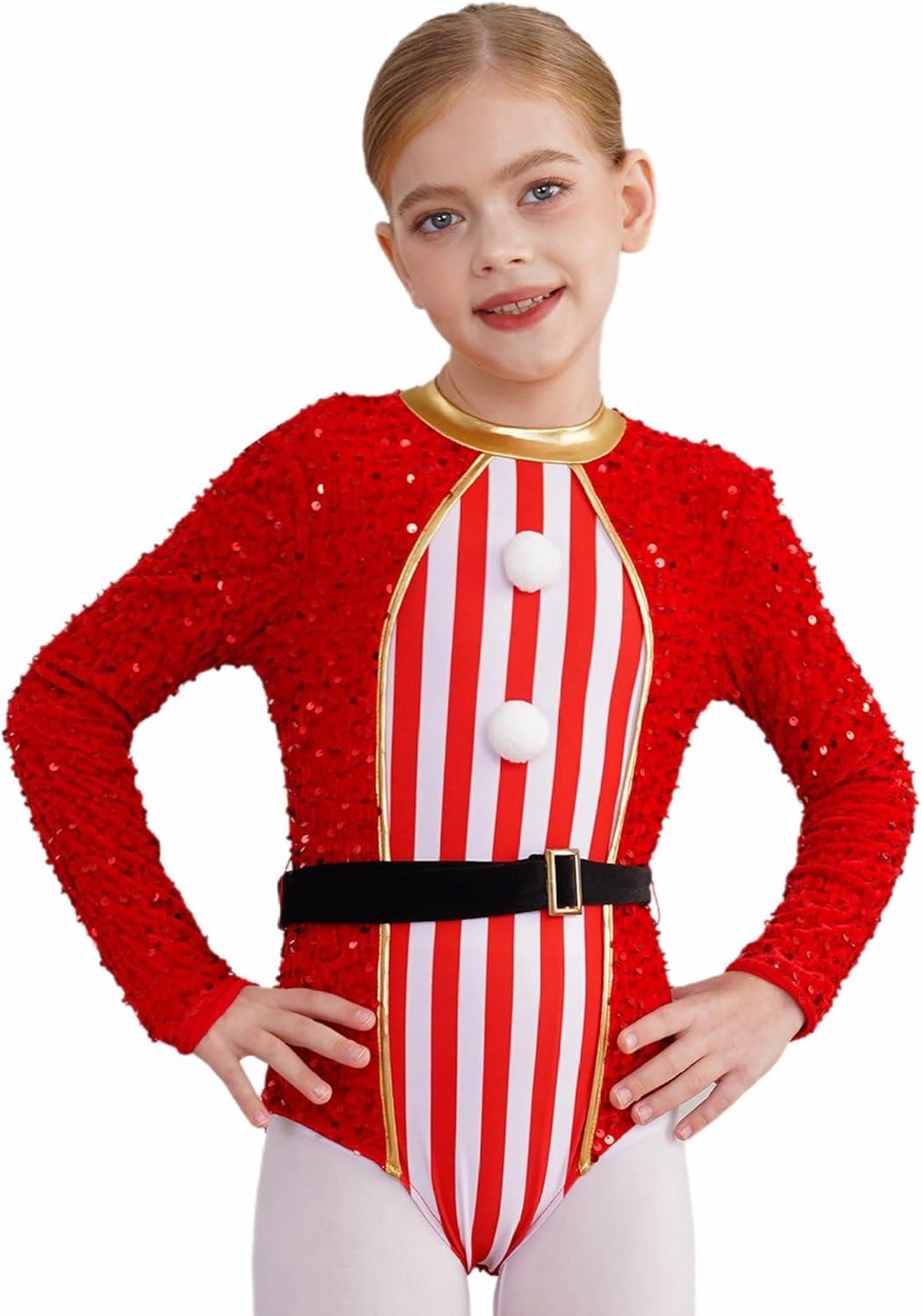 Girls Dance Figure Skating Leotard Gymnastics Bodysuit Jumpsuit Christmas Candy Cane Costume