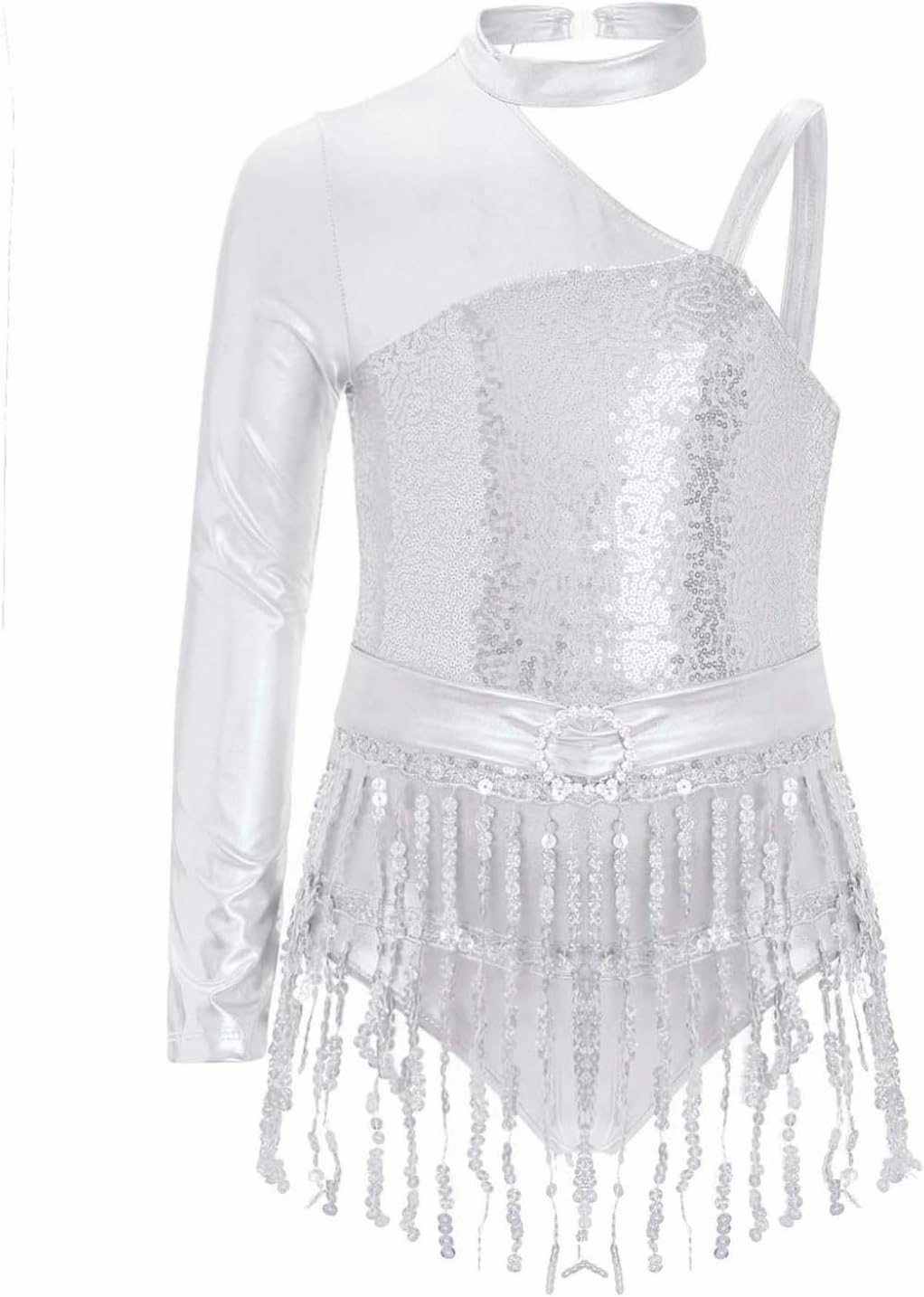 Girls Sequins Latin Dance Dress Leotard Ballroom Samba Rumba Jazz Fringe Skirts Tassel Bodysuit