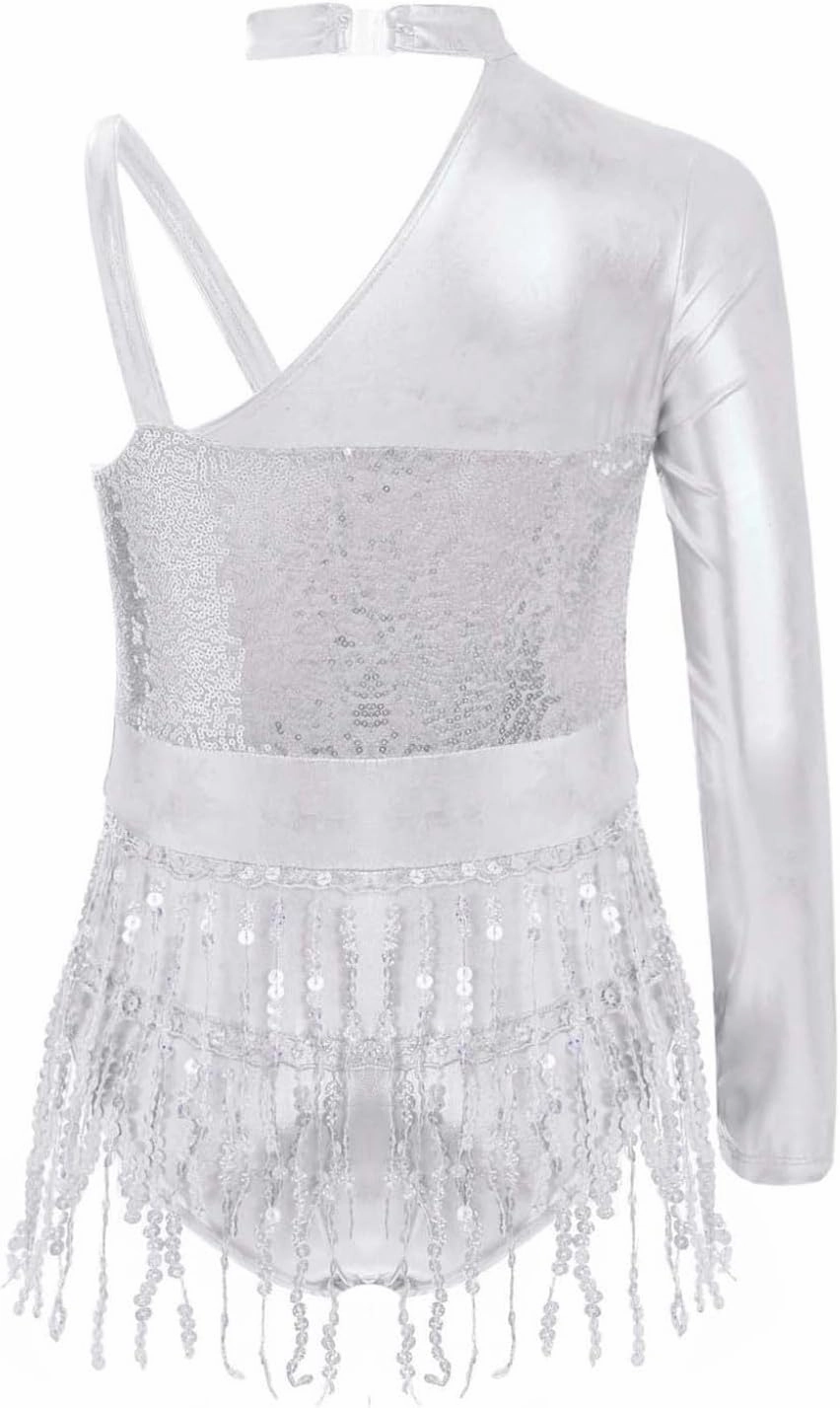 Girls Sequins Latin Dance Dress Leotard Ballroom Samba Rumba Jazz Fringe Skirts Tassel Bodysuit