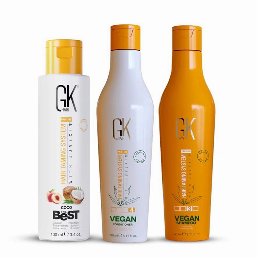 GK HAIR Vegan Shampoo Conditioner Duo 8.11 fl oz with The Best Coco 3.4 fl oz - Hydrating, Color-Safe Hair Care Set for Moisture, Shine, and Frizz Control Ideal Kit