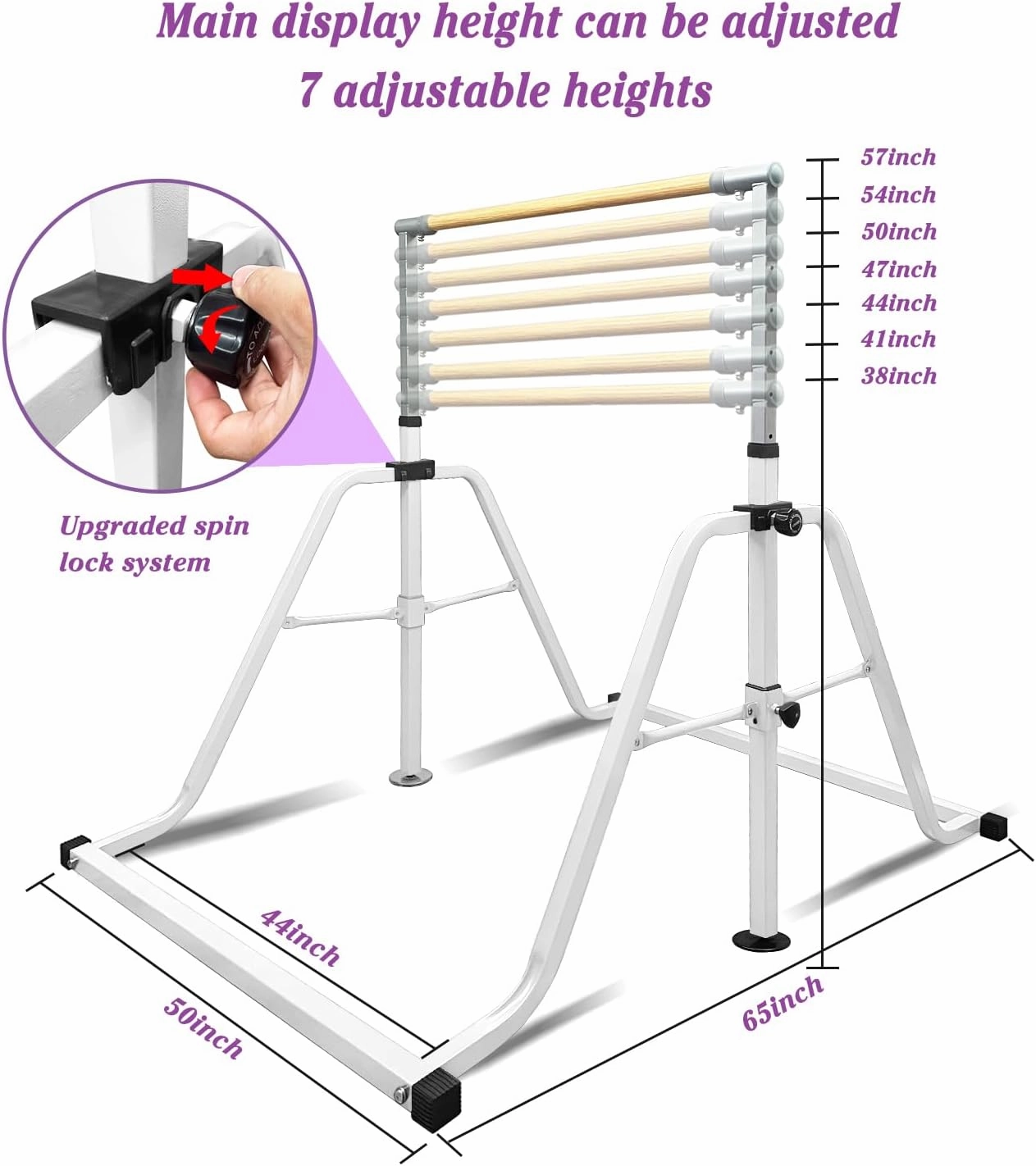 GLANT Gymnastics Bar for Kids with Rings Set, 7 Heights Adjustable Easy Folding Gymnastic Training Bar Kids Monkey Horizontal Bars - Max Load 300LBS