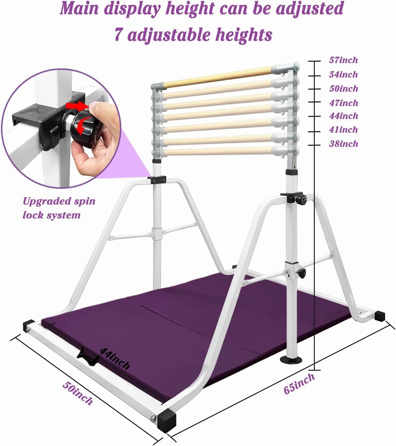 GLANT Gymnastics Bar for Kids with Rings Set, 7 Heights Adjustable Easy Folding Gymnastic Training Bar Kids Monkey Horizontal Bars - Max Load 300LBS