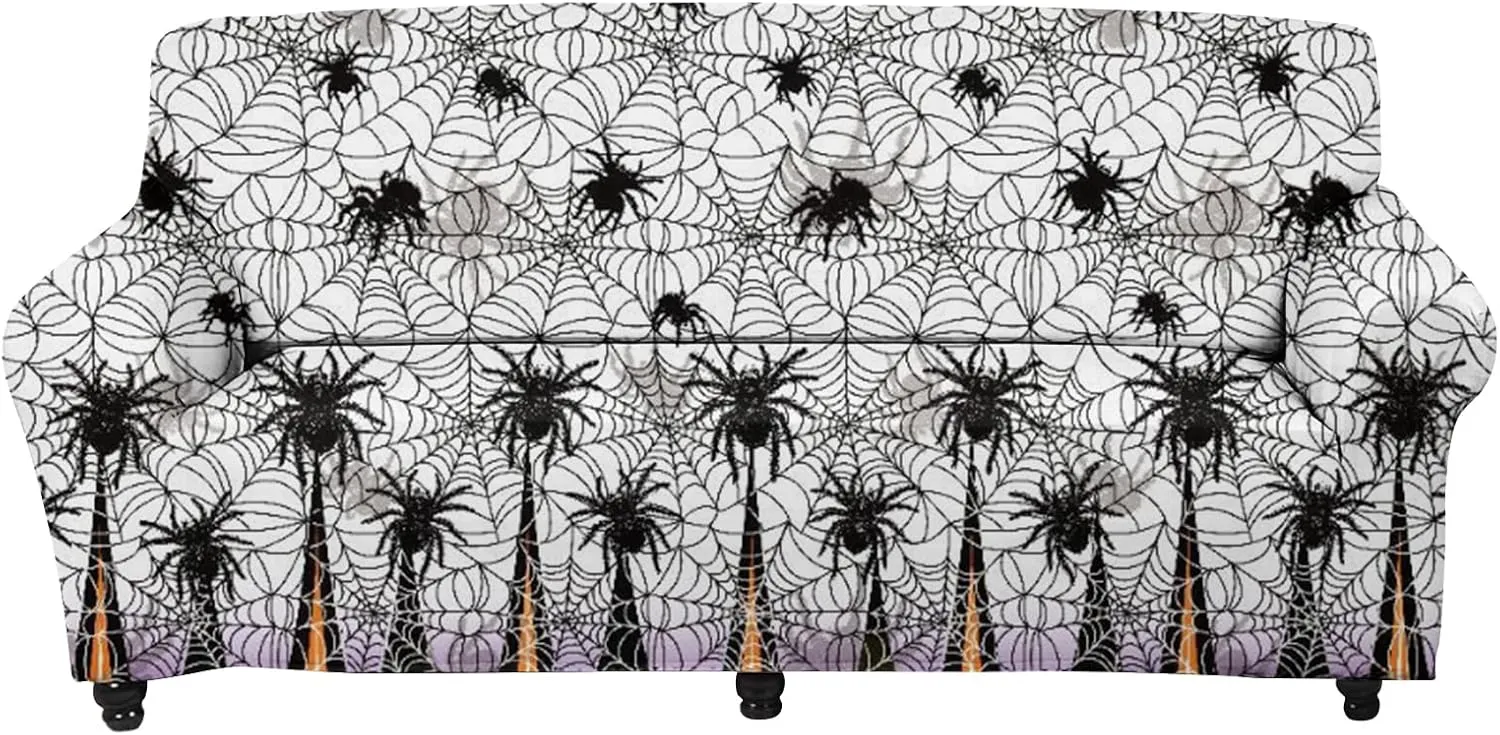 GLENLCWE Black Spider Cobweb Print Sofa Slipcover for 3 Cushion Couch,1Piece Halloween Sofa Couch Cover Gift for Home Furniture Protector Washable for Pets Kids