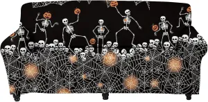 GLENLCWE Dance Skeleton Cobweb Sofa Cover 1Piece Couch Cover Halloween Sofa Slipcover Washable Furniture Sofa Cover Home Decoration for Halloween