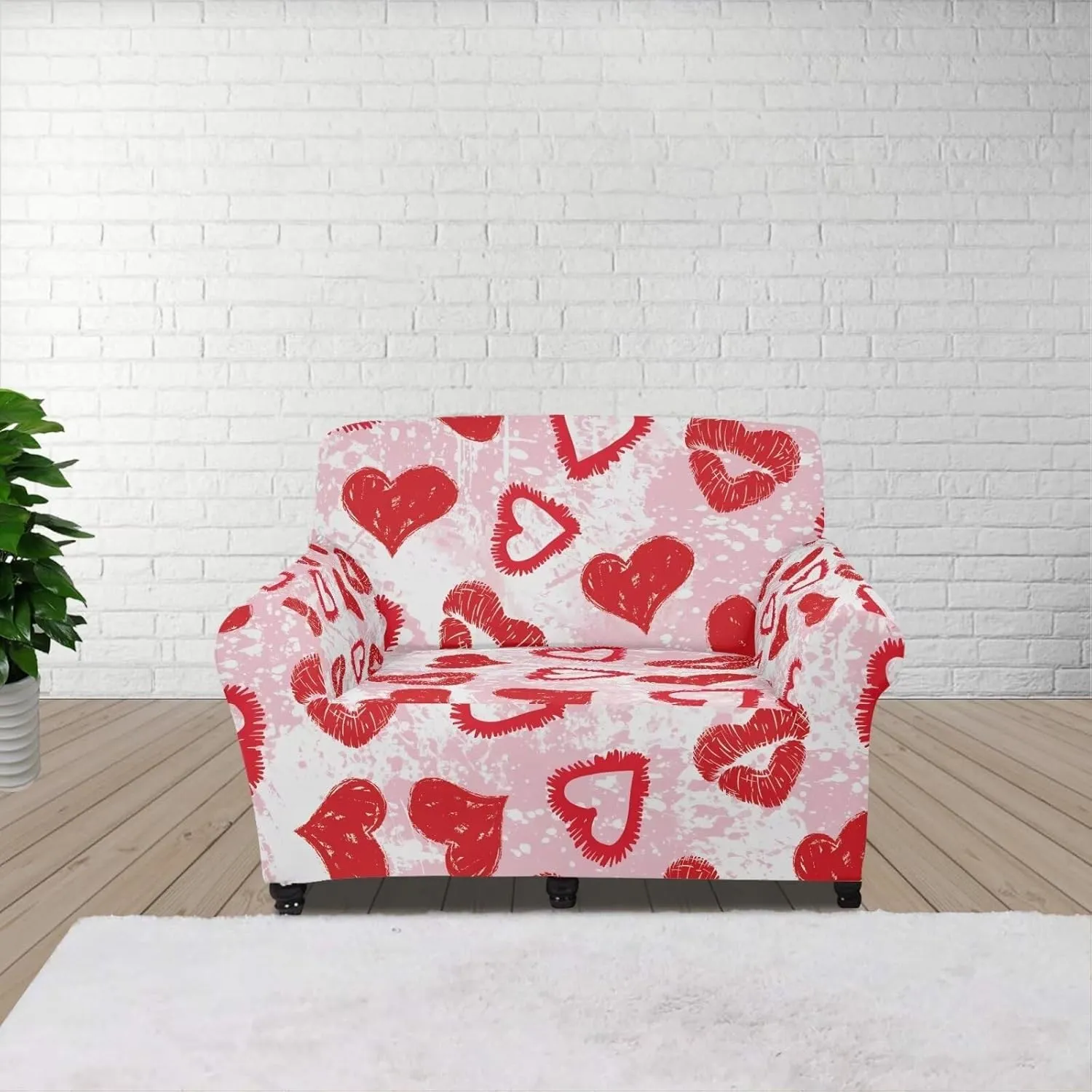 GLENLCWE Valentines Day Heart Stretch Sofa Cover Armchair Loveseat Cover Furniture Protector Couch Soft Long Chair Slipcover with Elastic Bottom, 35.4"-55" Armchair Sofa 1 Seater