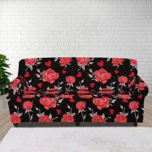 GLENLCWE Valentines Day Rose Sofa Couch Cover for 4 Cushion Couches Stretch Sofa Slipcovers with Elastic Bottom for Home Living Room Decor