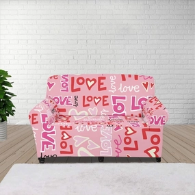 GLENLCWE Pink Valentines Day Love Sofa Couch Cover for 2 Cushion Couches Stretch Sofa Slipcovers with Elastic Bottom for Home Living Room Decor