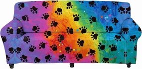 GLENLCWE Rainbow Tie Dye Dog Paw Print Couch Cover for 3 Cushion Couch,Stretch Sofa Cover Couch Elastic Sofa Couch Cover Stain Assistant&Keep Clean