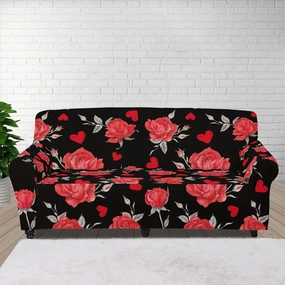 GLENLCWE Valentines Day Rose Sofa Couch Cover for 3 Cushion Couches Stretch Sofa Slipcovers with Elastic Bottom for Home Living Room Decor