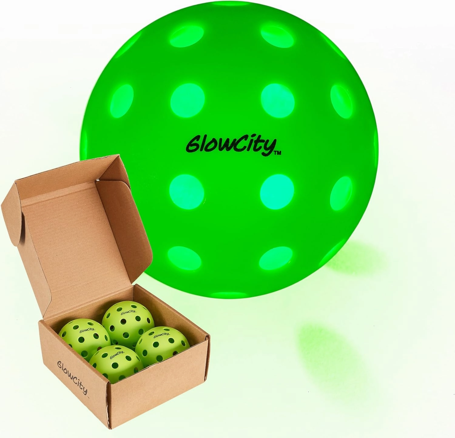 GlowCity LED Pickleball Set: Pack of 4 Glow in The Dark Pickleballs with 20 Hours of Glow Time - Great for Night Time Play